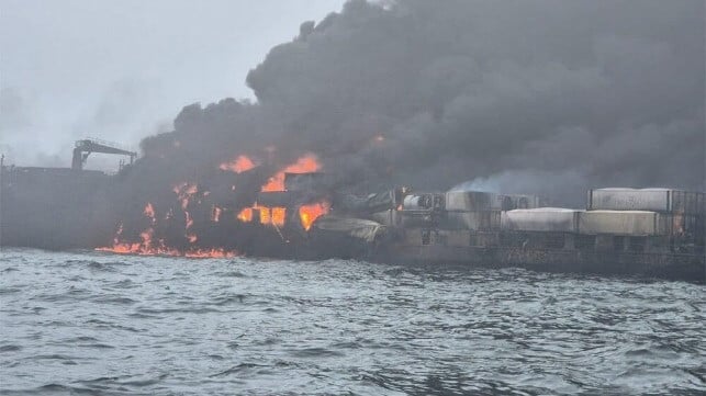 tanker fire and containership