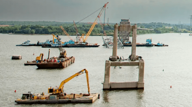 Contractors work to clear the last wreckage from the federal channel, May 23 (USACE)