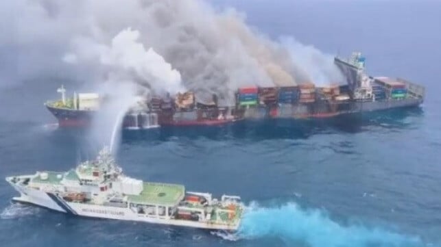 burning containership