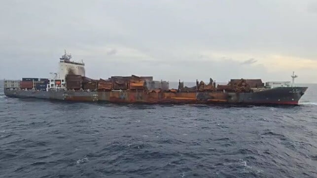 fire damaged containership