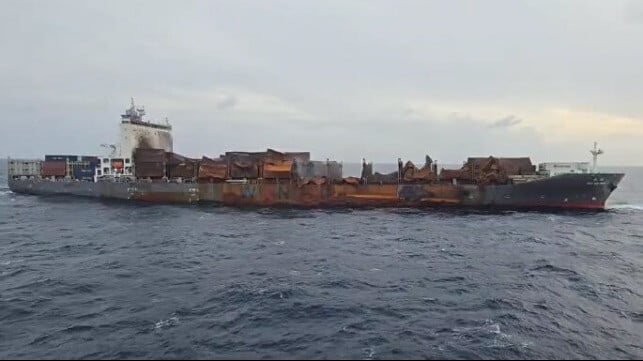 fire-damaged containership
