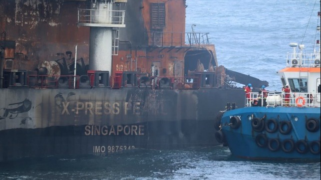 containership fire out as Sri Lanka orders it towed to sea
