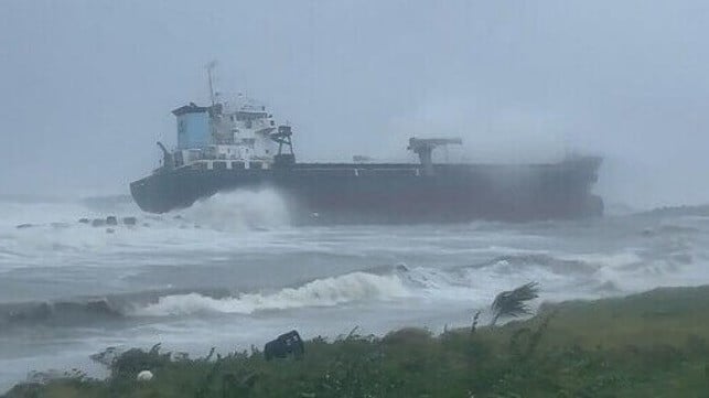 ships stranded in typhoon