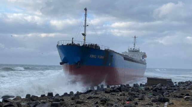 Chinese bulker washed ashore in storm