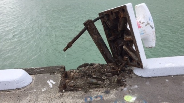 One of the damaged bollards at PrimePort Timaru