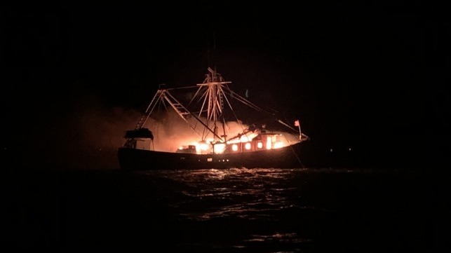 burning fishing vessel