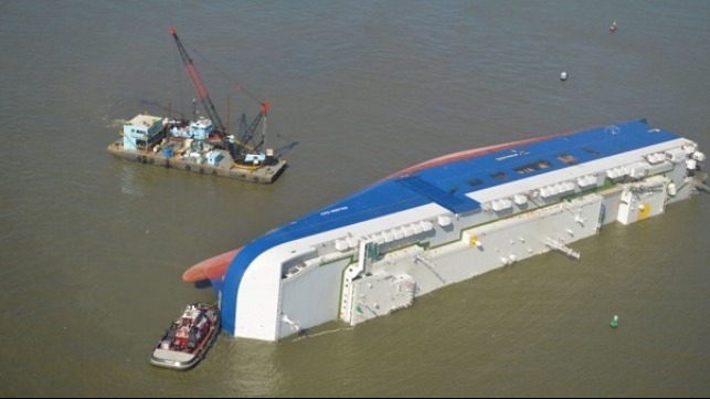 Response teams assess conditions near the capsized M/V Golden Ray near Brunswick, Georgia, July 16, 2019.