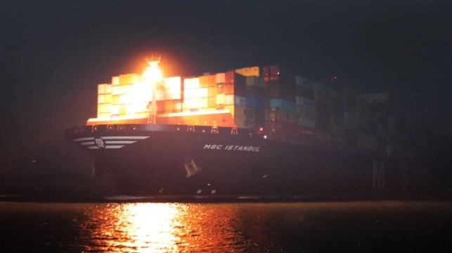 MSC Istanbul shortly after refloating on the Suez Canal