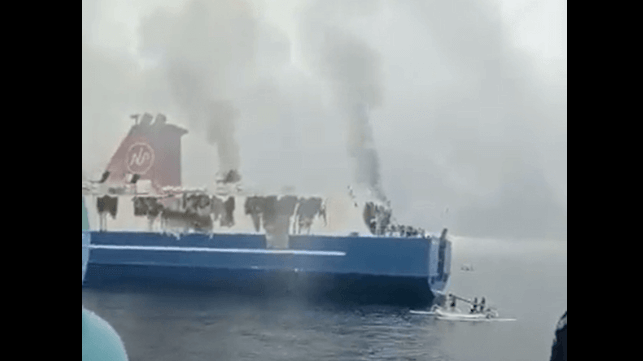 Ferry on fire