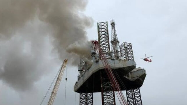 rescue of crew from rig on fire