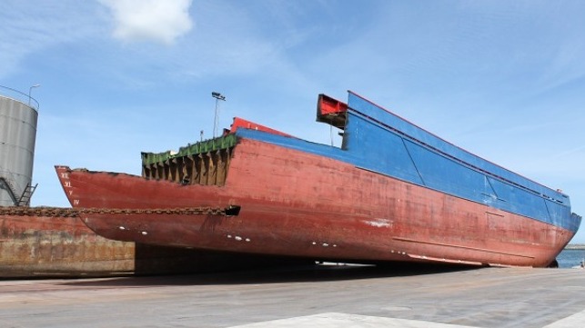 Shipbreaking in drydock