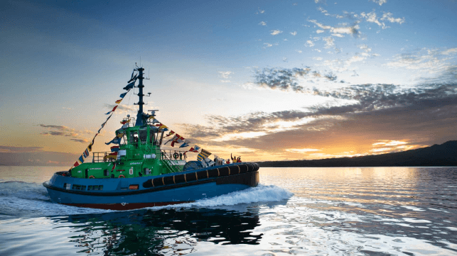 Sparky the electric tug at sunset