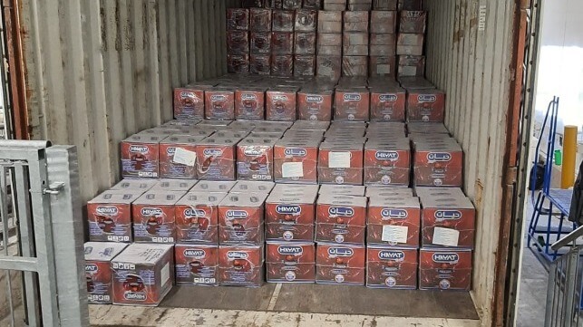 The containerload of suspect juice bottles (UK NCA, 2023)