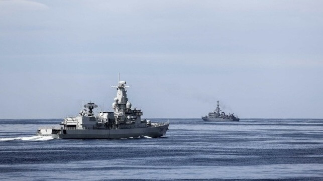 Portuguese frigate and Russian intelligence collection vessel
