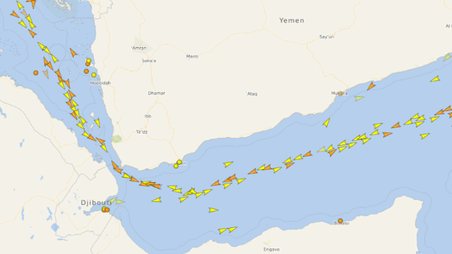 Heavy traffic on the Maritime Security Transit Corridor, June 25 (VesselFinder)