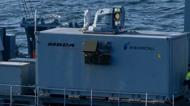 The MBDA-Rheinmetall laser weapon prototype aboard the frigate Sachsen (Rheinmetall)