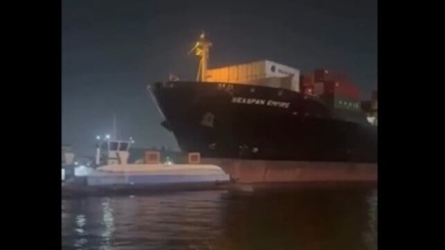 containership colliding with ferry