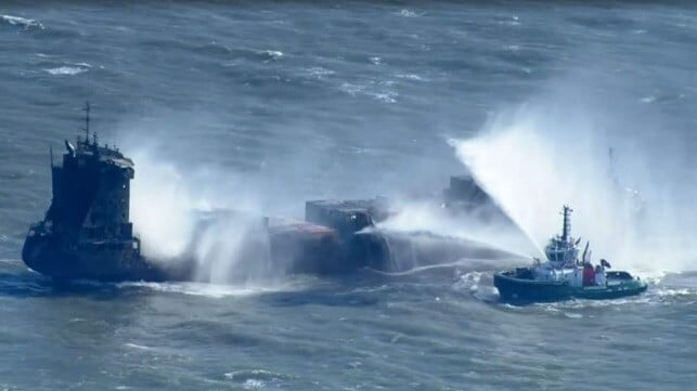 firefighting containership after collision