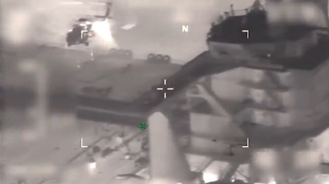 U.S. boarding team fast-ropes onto the deck of the tanker Sophia, January 7 (US Southern Command)