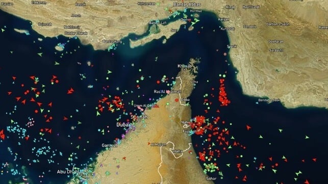All quiet: no AIS traffic detected in the Strait of Hormuz in the early hours of March 4 (MarineTraffic)