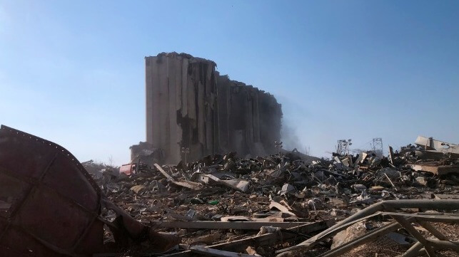 The severe damage from the Beirut blast in the immediate aftermath (UNIFIL)