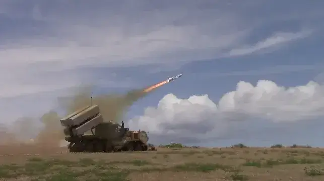 A U.S. Army coastal defense battery test-fires a Naval Strike Missile, 2018 (U.S. Army file image)