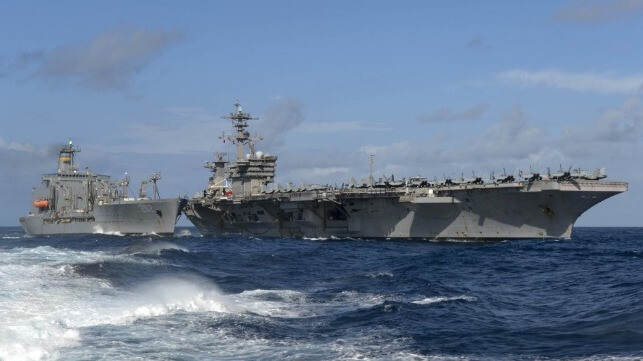 USS Theodore Roosevelt in an UNREPS evolution (U.S. Navy file image)