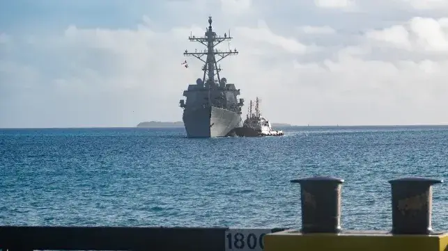 Destroyer USS John Finn arrives at the strategic naval base at Diego Garcia, British Indian Ocean Territories (USN)