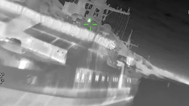 A Ukrainian drone closes in on a border patrol boat near Sevastopol (Ukrainian General Staff)