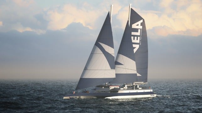 wind-powered cargo trimaran