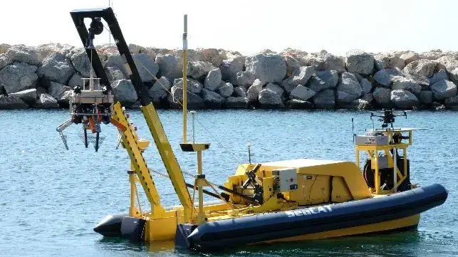 Grapple robot with support boat