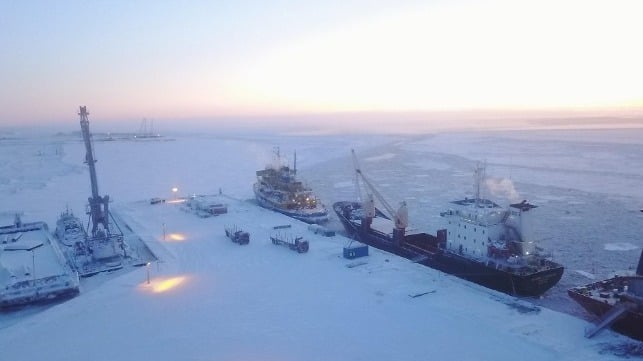 The site for Arctic LNG 2 in the Gulf of Ob, early in construction (Novatek)