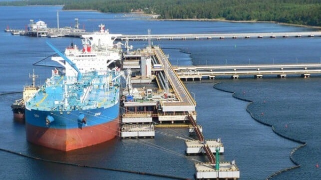 Tankers loading at the Primorsk oil terminal, which was recently damaged by Ukrainian drones (courtesy Primorsk Oil Terminal)