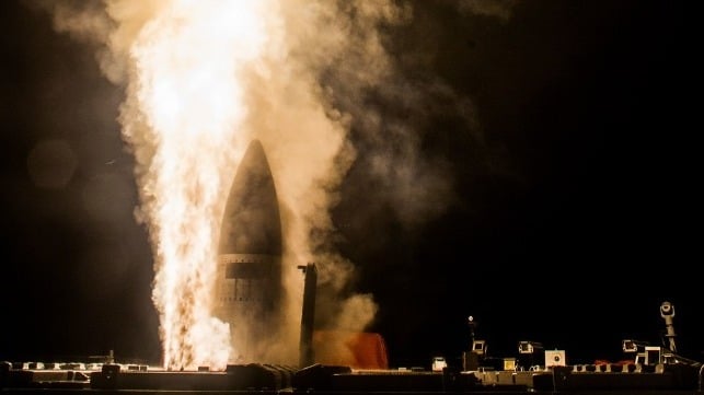 An SM-3 missile test-launch from a standard VLS cell (USN)