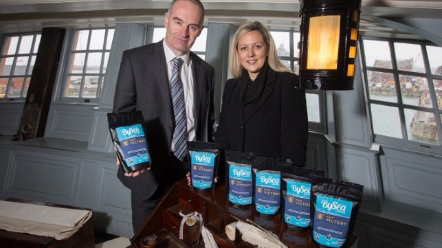  Giles Gould from The National Museum of the Royal Navy and Sailors' Society's Vanessa Haddacks on board Nelson's flagship